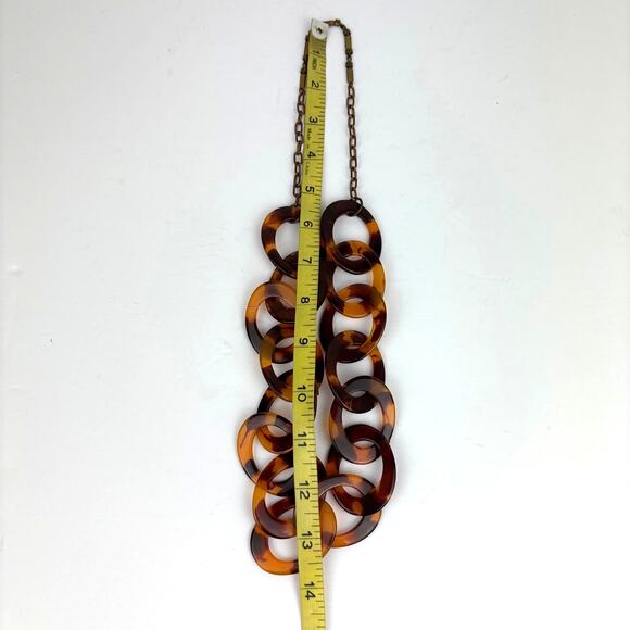 Tortoise Shell Brown Lucite Chain Necklace Chunky Statement - Picture 6 of 6